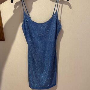 Sparkly Blue Homecoming/Prom Dress, Spaghetti Straps